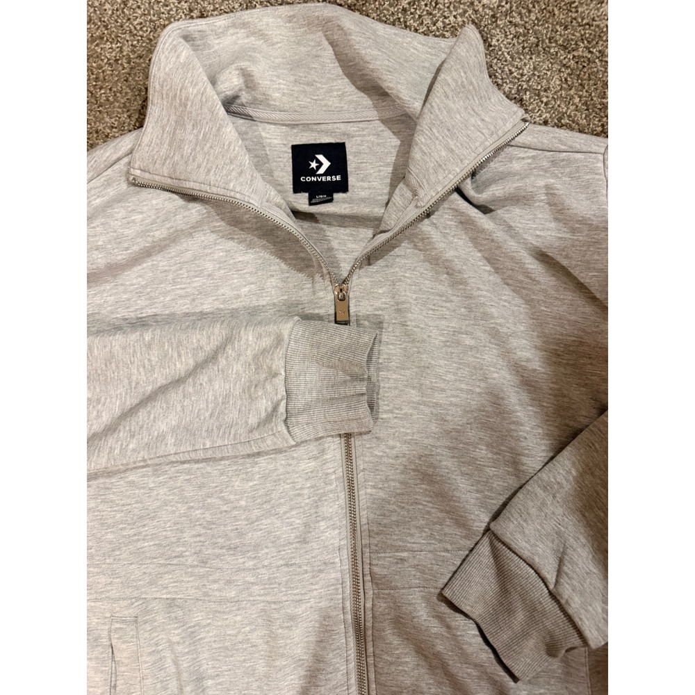 Converse All Star Full Zip Sweatshirt Womens L Gray Mock Neck Jacket CVW5C011